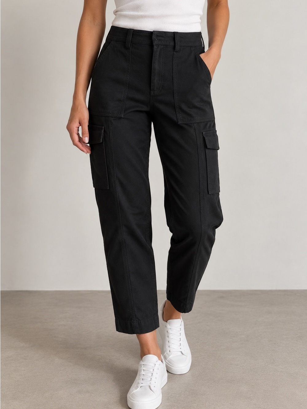 Banana Republic Petite 2 Black Cargo Utility Pants Rayon Blend Tapered